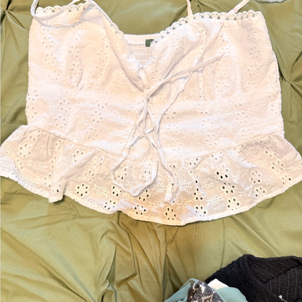 Wild Fable Cream Sleeveless Camisole with Tie Front Peplum